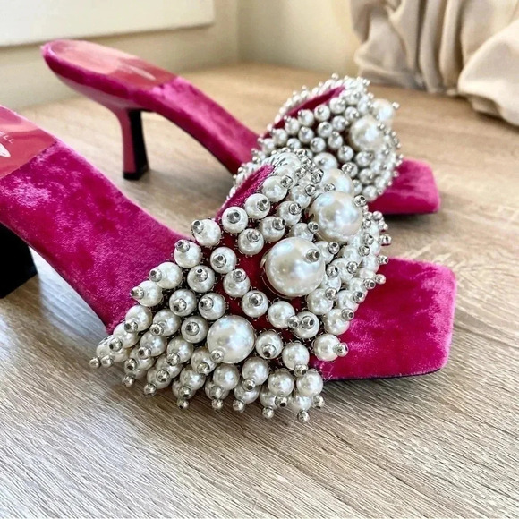 New Jeffrey Campbell Free People Pearl Heels Portia Pink Embellished 7.5 - Picture 8 of 14